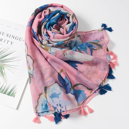 Scarf for Women Lightweight Soft Floral Leopard Printed Scarves Fall Winter Fashion Shawl Wrap with Fringe