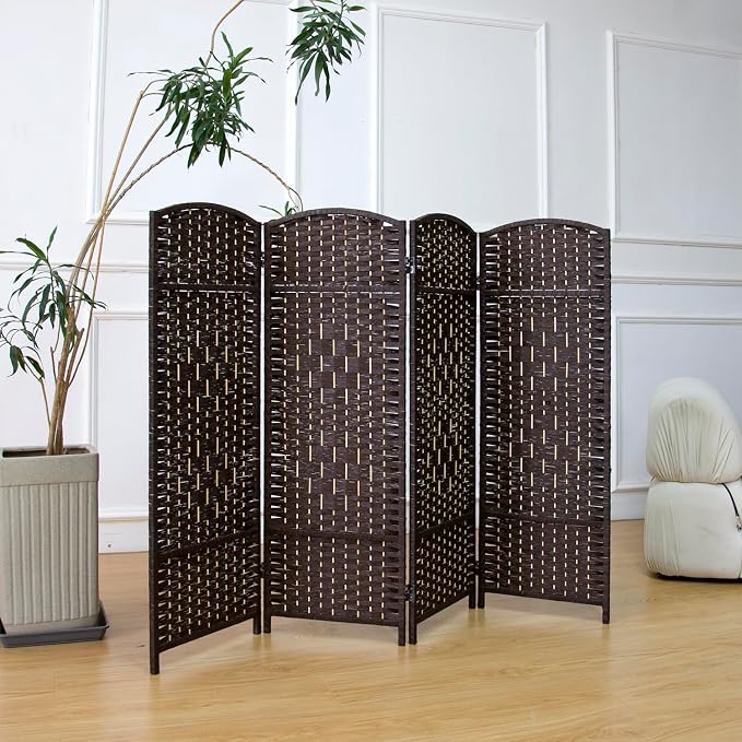 Compact 4 Panel Short Room Divider, 47.2 Inch Tall Double-Sided Rattan Folding - Image 5