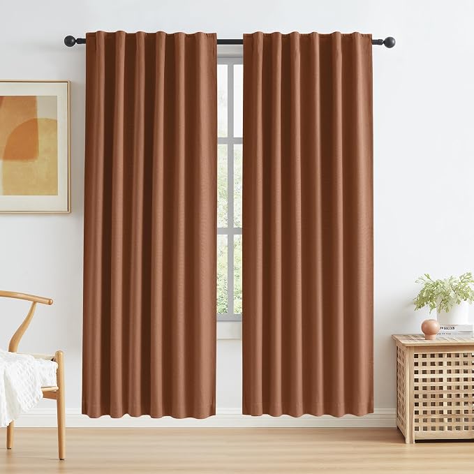 Rust Red Colored Blackout Curtains Linen 72 Inch Length by KEQIAOSUOCAI