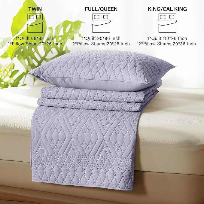 akkialla Full/Queen Size Quilt Bedding Set, Lavender Lightweight Microfiber - Image 7