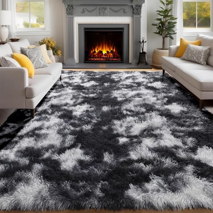 Black White Grey Bedroom Rugs 4x6 Ft, Soft Fluffy Fuzzy Plush Indoor Floor Area - Image 5