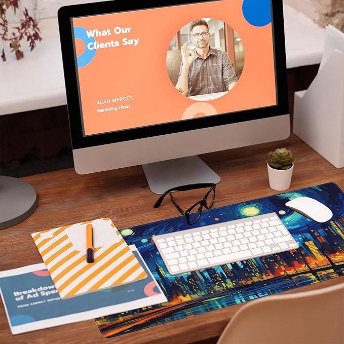 Eflxamz Desk Pad,City Starry Night Desk Mat,Abstract Oil Painting Large Gaming Mouse Pad for Desk,Extended Big Computer Keyboard Mouse Pad with Non-Slip Base and Stitched Edge,31.5"x11.8"