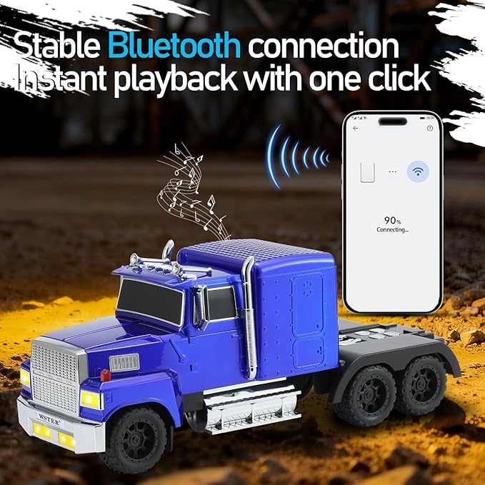 WSTER American Truck Bluetooth Speaker with HD Sound, TWS Pairing, LED Party Light, Operation Panel, Built-in Mic, Portable Car Model Speaker for Parties, Beach, Outdoor Activities (Blue)