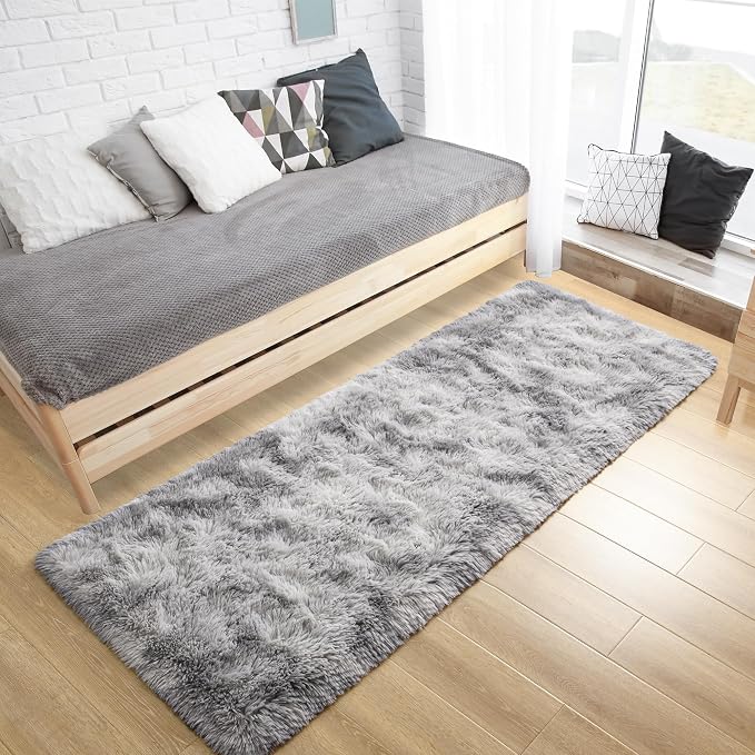 Fluffy Runner Rugs for Bedroom Aesthetic 2x6 Feet, Shag Soft Bedside Rug - Image 3