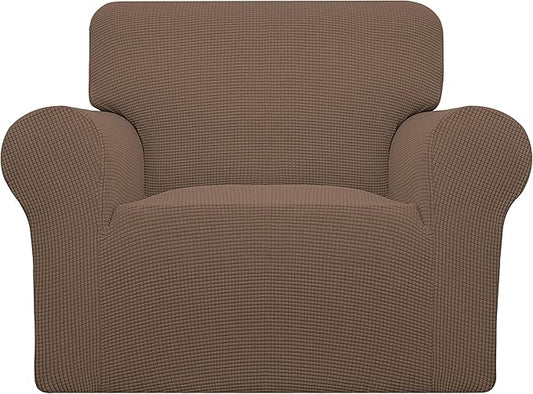 Easy-Going Stretch Oversized Chair Sofa Slipcover 1-Piece Couch Sofa Cover Furniture Protector Soft with Elastic Bottom for Kids Spandex Jacquard Fabric Small Checks Brown