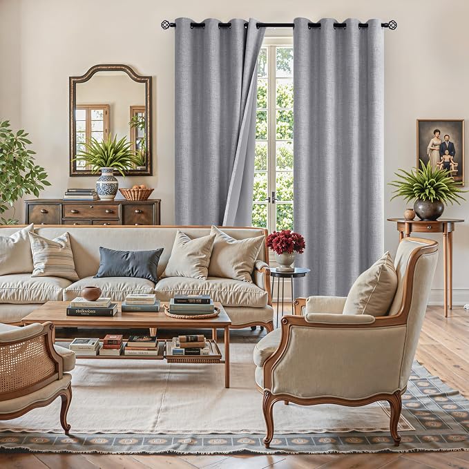 YoungsTex Grey Linen Blackout Curtains 72 Inches Length - Image 3