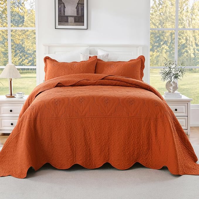 Cmfshape Oversized Floral Embroidery Quilt Set, 3 Pieces Super King Quilt - Image 7