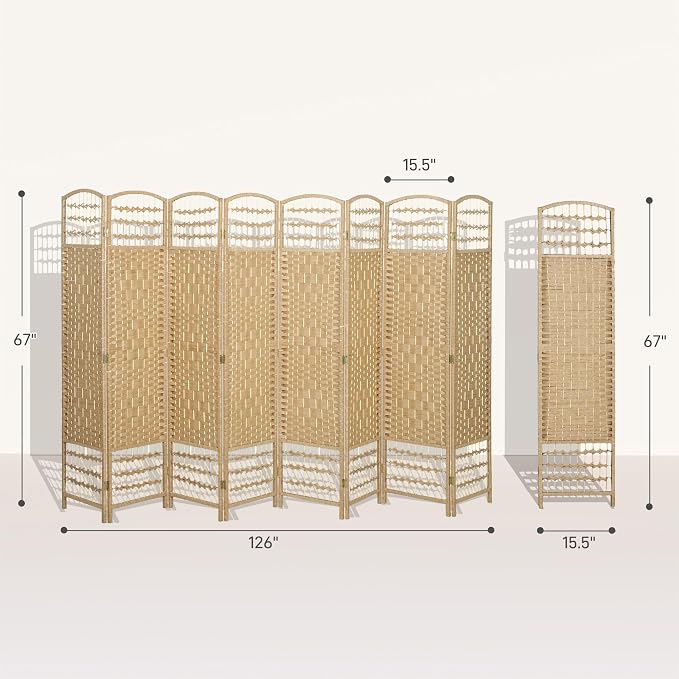 HOMCOM 8 Panel Room Divider, Folding Privacy Screen, Natural | Room Separator - Image 7