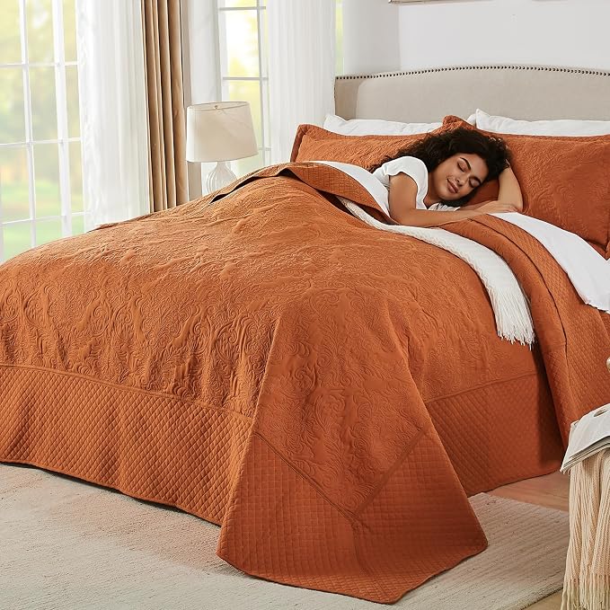 Burnt Orange 138x122 Extra Wide Oversized King Quilts by EnjoyYourLife