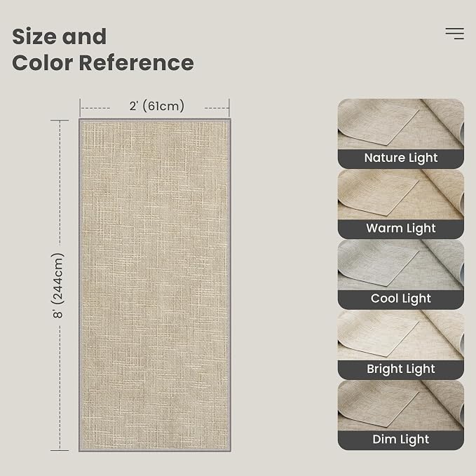2x8 Hallway Runner Rug, High-Low Pile Textured Washable Rug Beige | Soft Fluffy - Image 2