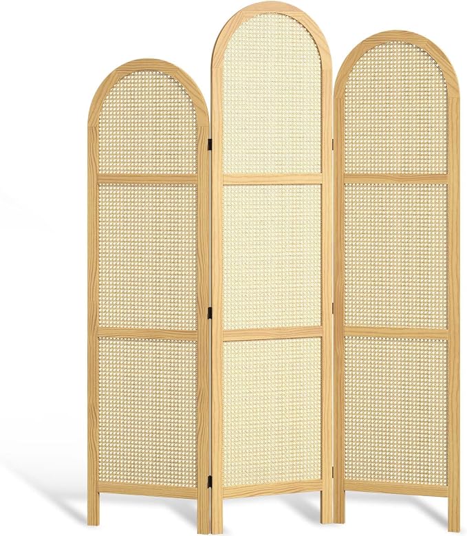 3-Panel Hand-Woven Rattan Room Divider, Tall Foldable Privacy Screen - Image 9