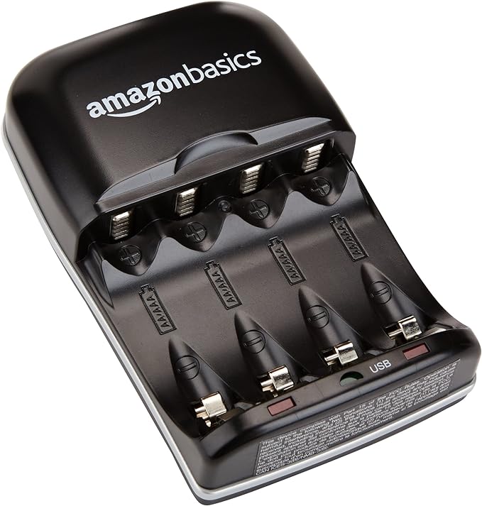 Amazon Basics Rechargeable Battery Charger for AA & AAA Nickel-Metal Hydride (NiMH) Batteries with USB Charging Port, Black