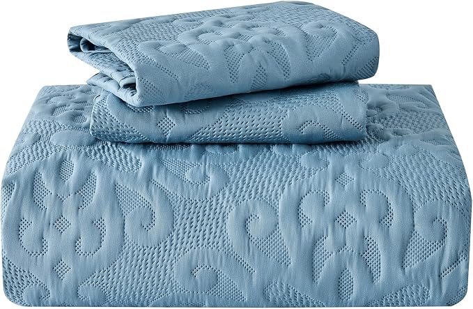 Kingnex Oversized King Bedspreads 128x120 Dusty Blue | Lightweight, Extra Wide - Image 7