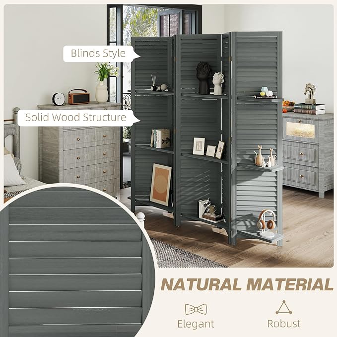 HOMCOM Room Divider with Shelves, 5 Panel, 3 Display Shelves, Folding Storage - Image 5