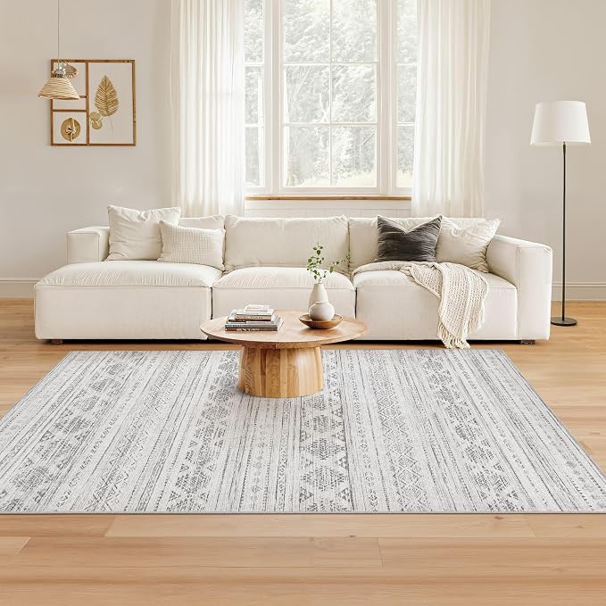 Nakagishi Boho 4x6 Area Rug Living Room Rugs Machine Washable Dark Gray | Soft - Image 3