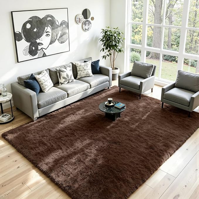 9x12 Fluffy Area Rug for Living Room: Soft Non-Slip Brown Bedroom Carpet | - Image 2