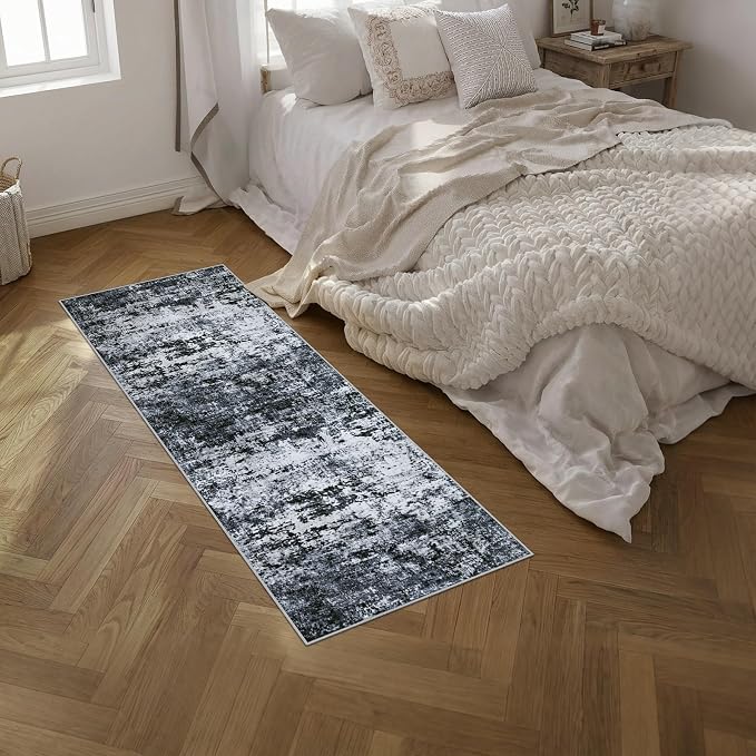 2x6 Washable Runner Rug：Modern Abstract Kitchen Carpet Black | - Image 3