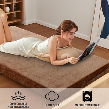 H.VERSAILTEX Twin Size Armless Futon Mattress Covers for Traditional Japanese Futon Mattress Soft Chenille Couch Slipcovers Floor Mats Sofa Protector Zippered Sleeper Sofa Cover,Caramel