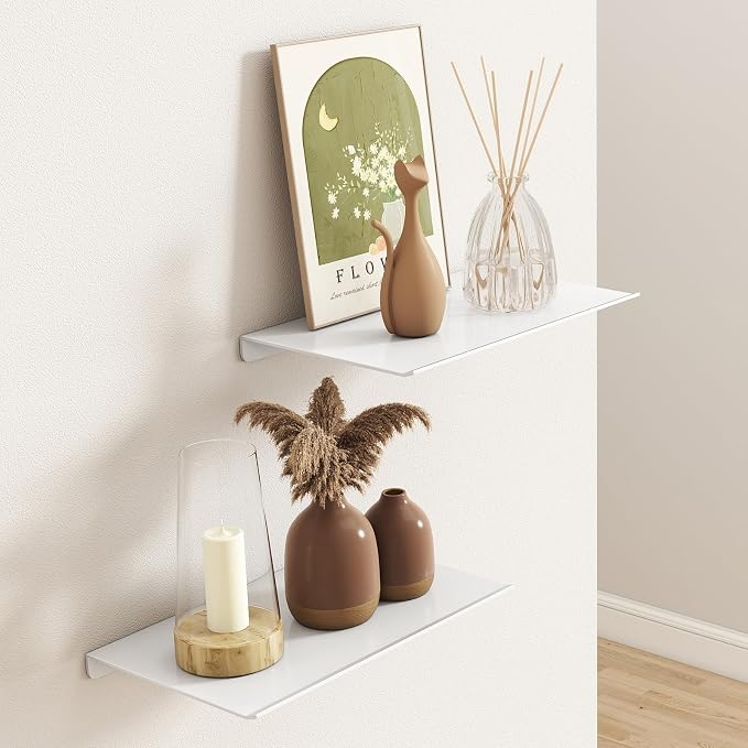 MKO 8" Small Floating Shelves for Wall, Metal Wall Mounted Shelf for Bathroom - Image 2