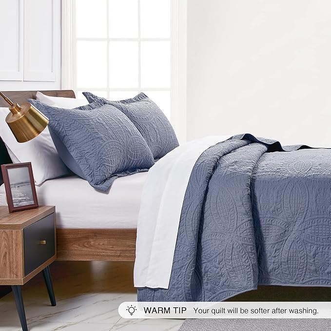 Love's cabin King Size Quilt Set Blue Bedspreads - Image 4