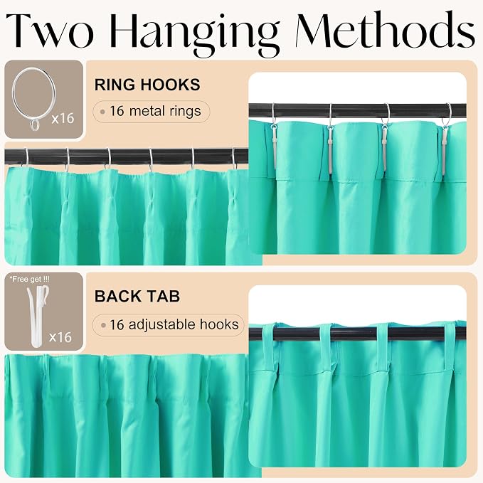 Etherealveil Turquoise Green Pinch Pleated Blackout Curtains 2P 52"x102" | Back - Image 7