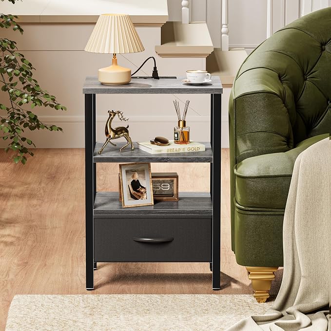 SUPERJARE Nightstand with Charging Station, Bed Side Table with Adjustable - Image 7
