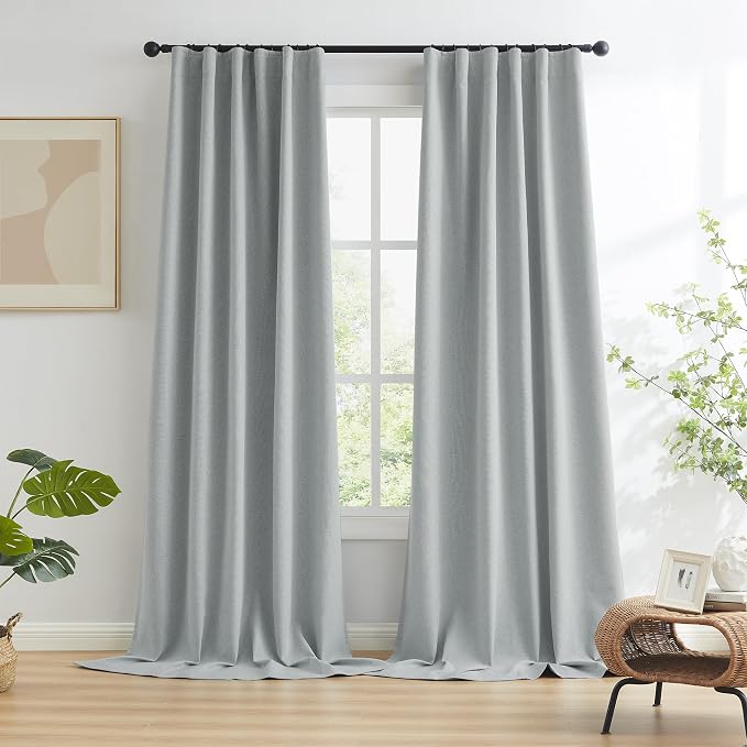 Linen Blackout Curtains 72 Inch Long, Back Tab Rod Pocket Hook Belt, Pair of - Image 2