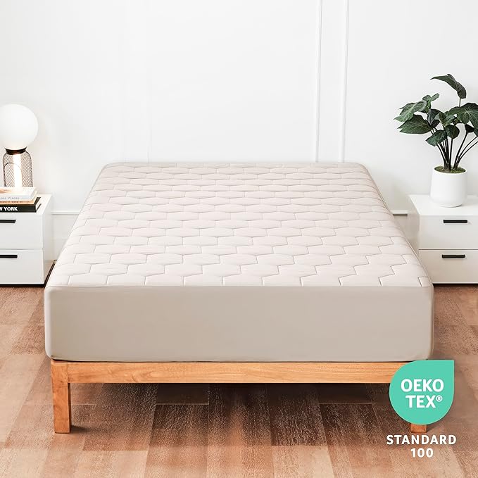 Hearth & Harbor 12 Pack Full Size Quilted Fitted Mattress Pad Cover, 100% Waterproof Mattress Protectors, Deep Pocket Fitted Mattress Cover 8" - 21" (54" x 75", Beige Cream)