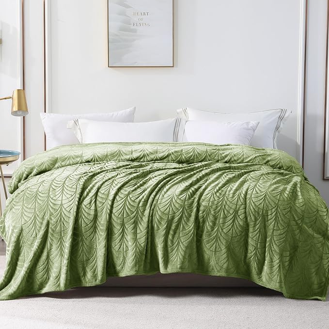 Whale Flotilla Soft Flannel Fleece King Size Bed Blanket, Olive Green | Cozy - Image 8