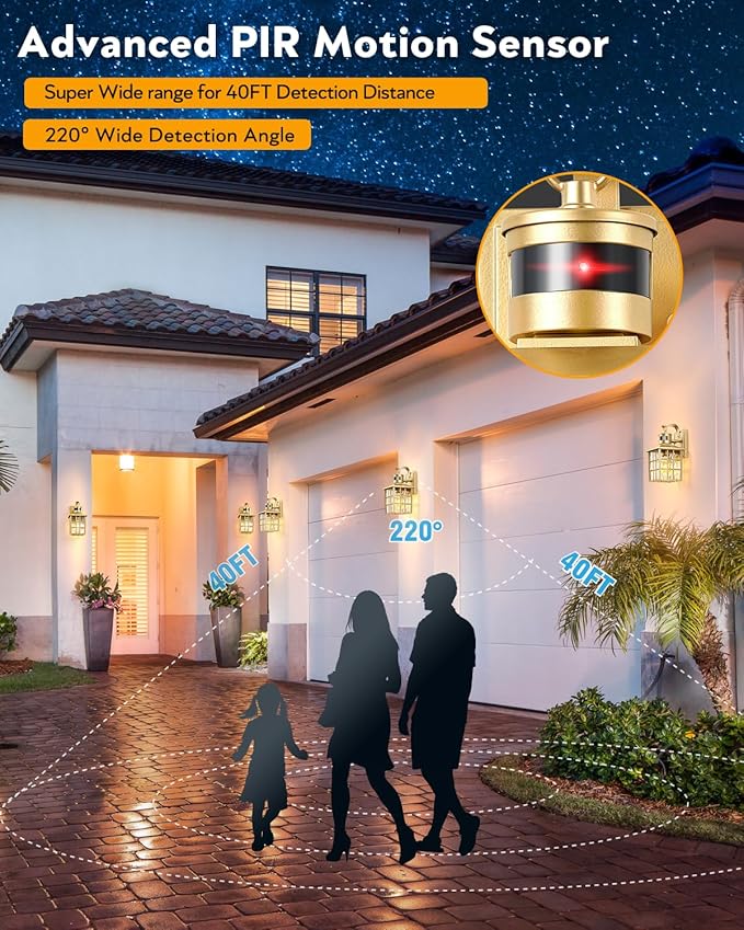 VIANIS Porch Lights Outdoor, Gold Outdoor Garage Lights Wall Mount, Modern Outside Motion Sensor Lights for House, Exterior Lantern Light Fixtures, Exterior Lamps LED Wall Sconce Lighting