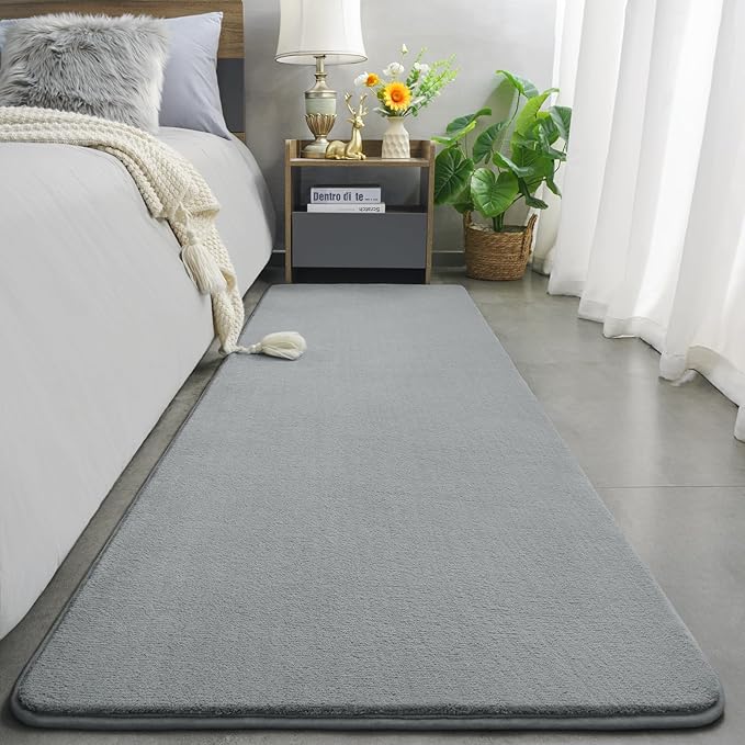 Modern Soft Hallway Runner Rug, 2x6 Feet Grey Washable Runner Rugs | Fluffy - Image 2
