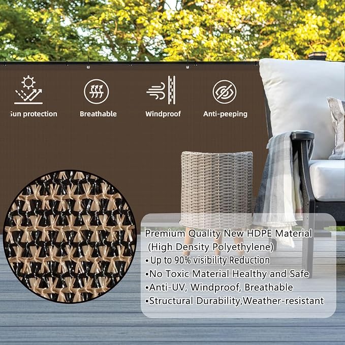 Custom Size 3.3'x34' Brown Balcony Privacy Screen 90% UV Block | Windscreen - Image 2