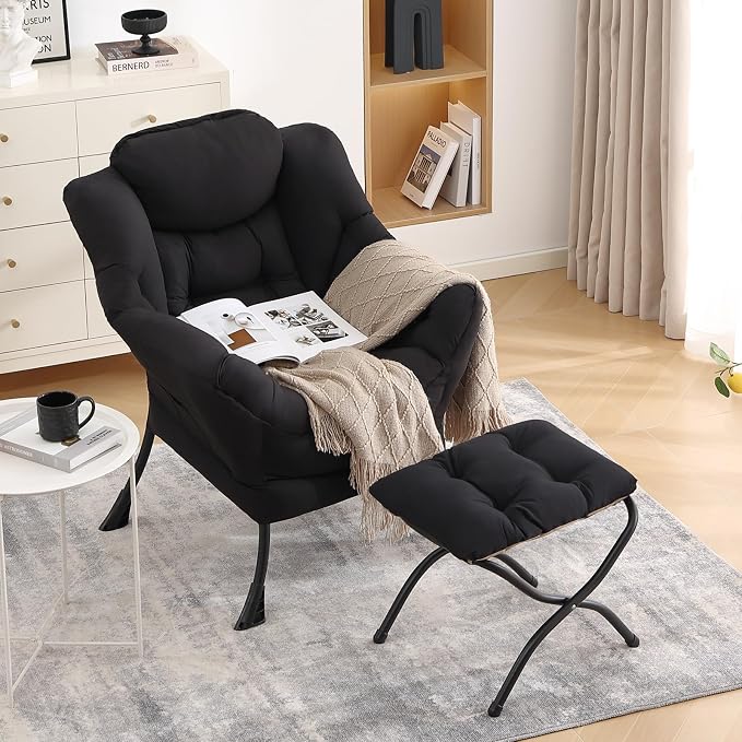 Lazy Chair with Ottoman, Comfy Accent Reading Chair, Removable Cover, with - Image 12