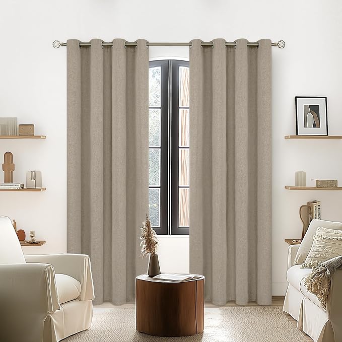 YoungsTex Taupe Linen 100% Blackout Curtains 72 Inches Long - Image 3