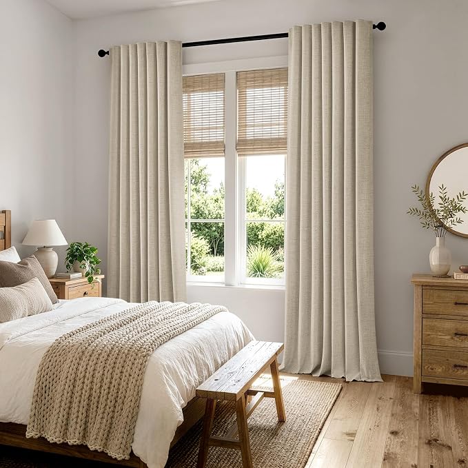 MIULEE 100% Blackout Linen Curtains 42 x 72 Inch Cobblestone 2 Panels | Thermal - Image 8