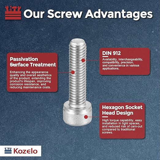 Kozelo 25pcs Socket Head Cap Screws - [M8-1.25 x 30mm] 304 Stainless Steel Allen Socket Drive for Electrical Motor 3D Printing Fan Engine Replacement Use, Silver