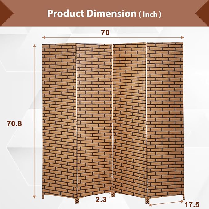 Room Divider Wall Divider 6FT 4 Panels Wood Mesh Hand-Woven Indoor Room Screen - Image 2