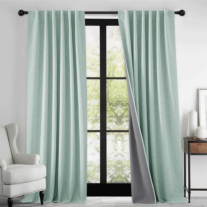 RYB HOME 100% Blackout Linen Textured Curtains 96 inches Long, Thermal - Image 2