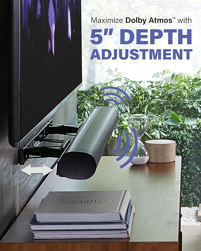 SANUS Extendable Soundbar Wall Mount for Sonos Arc & Sonos Arc Ultra Soundbar – 5” Depth Adjustment Optimized for Dolby Atmos - Black Speaker Mount