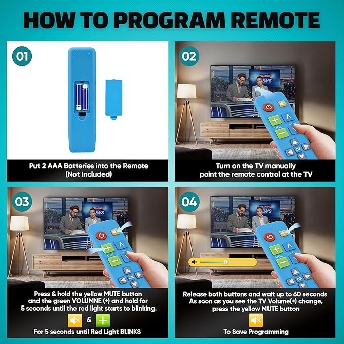 EZclicker Plus Big Button Universal TV Remote (Blue) Simple Easy to Use, Works with Major TV Brands (2xAAA Batteries Not Included)