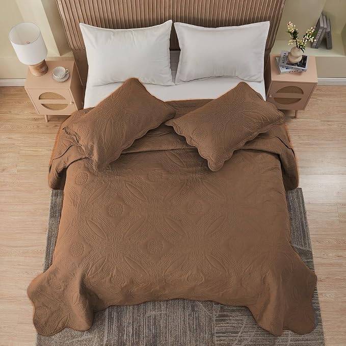 Kingnex Oversized King Bedspreads 128x120 Ultrasonic Quilted Coffee | Extra - Image 5
