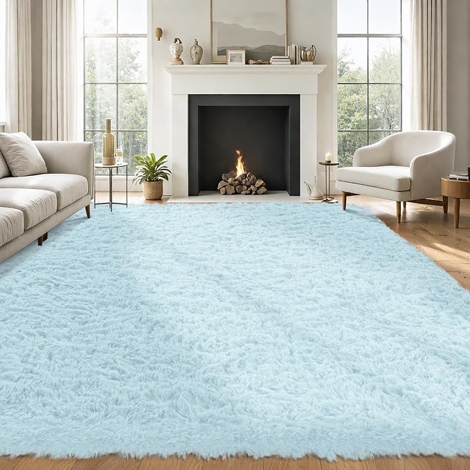 8x10 Area Rug for Living Room, Light Blue Fluffy Shag Non-Slip Bedroom Rugs | - Image 8
