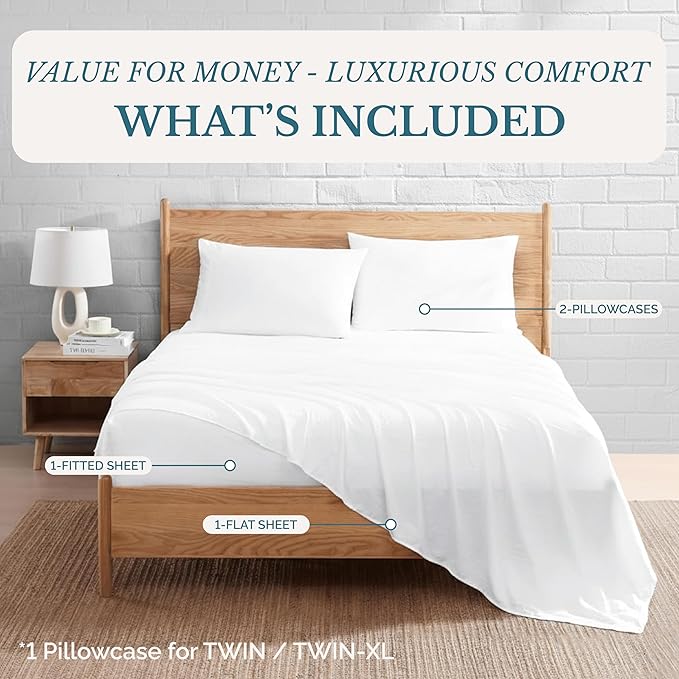 Casa Platino Full Size Sheets, 100% Brushed Microfiber Bedding, 4 Piece Set, Pre-Washed Full Bed Sheets, Ultra Soft and Cozy Sheet Set with 15 Inch Deep Pocket – White Bed Sheets – White