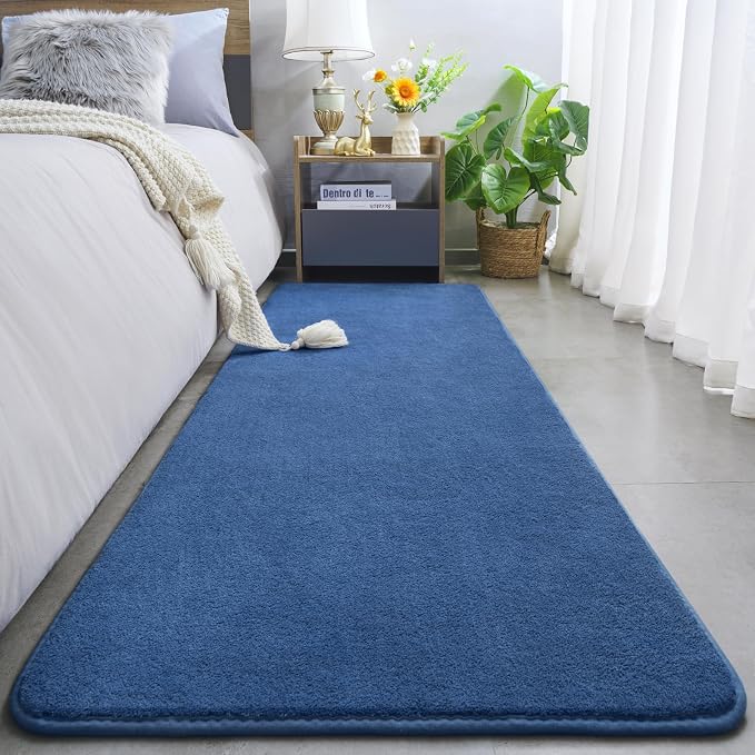 Modern Soft Hallway Runner Rug, 2x6 Feet Blue Washable Runner Rugs | Fluffy - Image 2