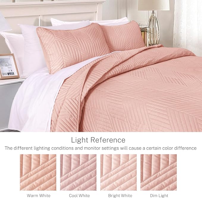 Exclusivo Mezcla California King Quilt Bedding Set, Blush Pink | Lightweight - Image 3