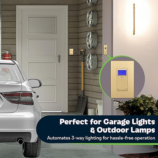 TOPGREENER Digital Astronomic Timer Switch, 7-Day Programmable Sunrise Sunset Timer for Lights, Fans, & Motors, Single-Pole or 3-Way, Neutral Wire Required, UL Listed, TGT01-HN-GD, Gold