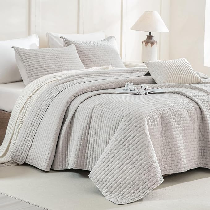 CozyTide Oversized King Bedspread 128"x120", Stone-Washed Cotton King Quilt by CozyTideComforterSet