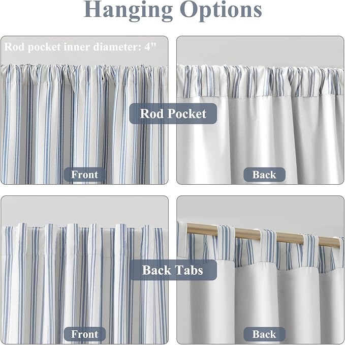 ZJDECOR Blue Striped Full Blackout Curtains 95 Inches Long - Image 3
