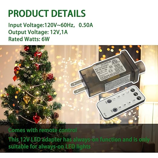 SIGANDG 12V 12W 8 Mode LED Controller with Memory Function and IR Remote Control Low Voltage Transformer for Holiday String Lights,not Fit for 8 Mode with Control Box and 1 Mode String Light(1 pcs)