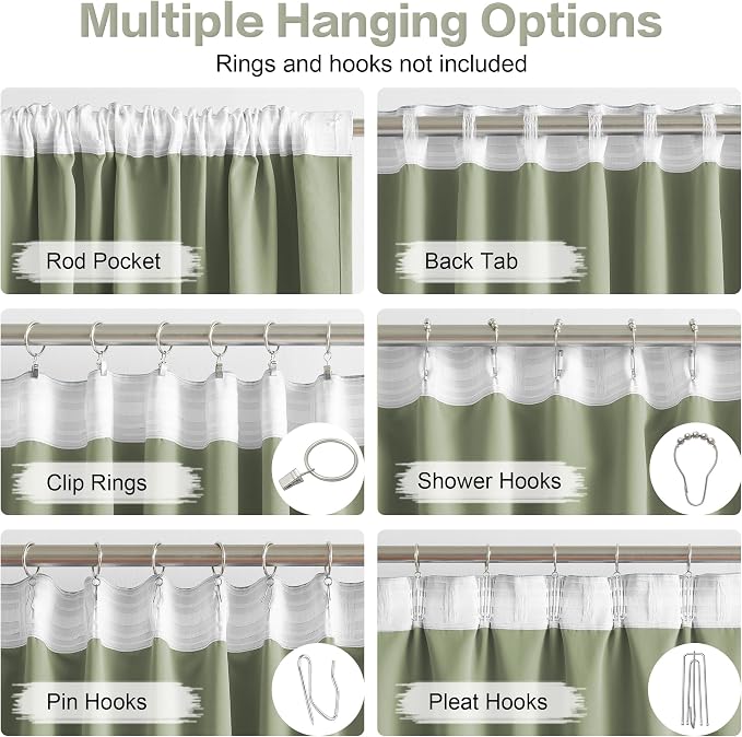 Light Sage Green Curtains 90 Inches Long Back Tab/Rod Pocket Room Darkening - Image 3